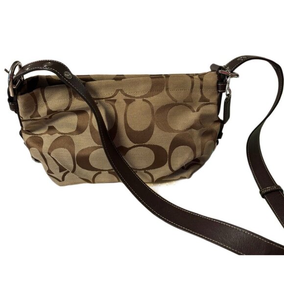 COACH Handbag Shoulder Bag Logo Canvas Leather Beige women's USED FROM JAPAN - Picture 1 of 11